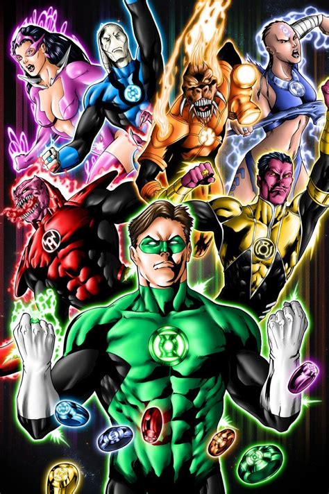 The Green Lantern And Other Dc Characters Are Depicted In This Cartoon Style Poster Which