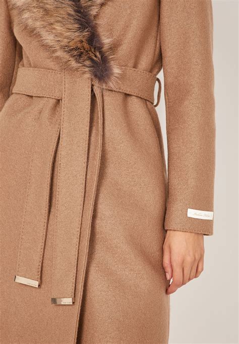 Buy Ted Baker Beige Corinna Faux Fur Collar Belted Coat For Women In