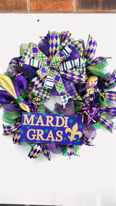 Mardi Gras Front Door Wreath Jester Elf Fat Tuesday Wall Hanger For