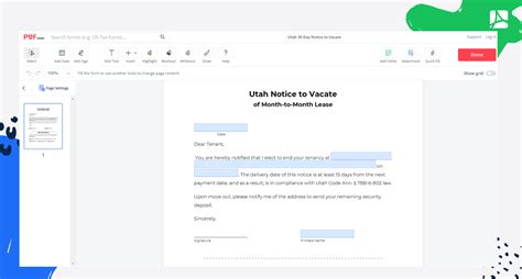 Utah 30 Day Notice To VacateTemplate Blank Sign Online PDFliner