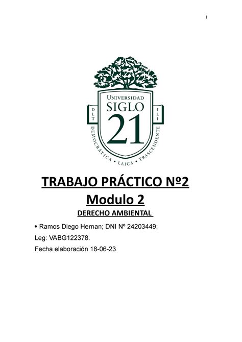 Trabajo Práctico Nº 2 Derecho Ambiental Siglo 21 Studocu