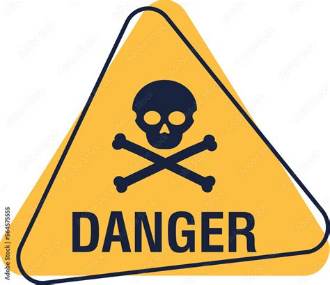 Yellow triangle danger illustration sign. Skull and bones warning sign ...