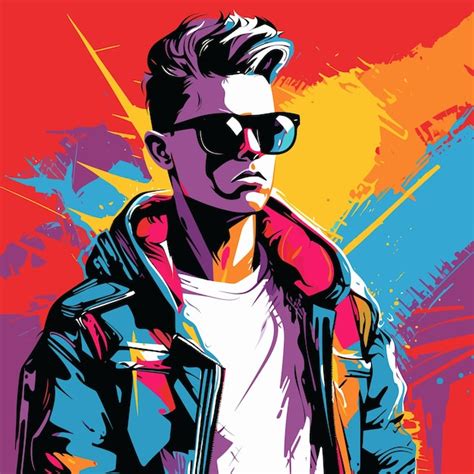 Painting Of Man Wearing Sunglasses And Jacket With Red Background