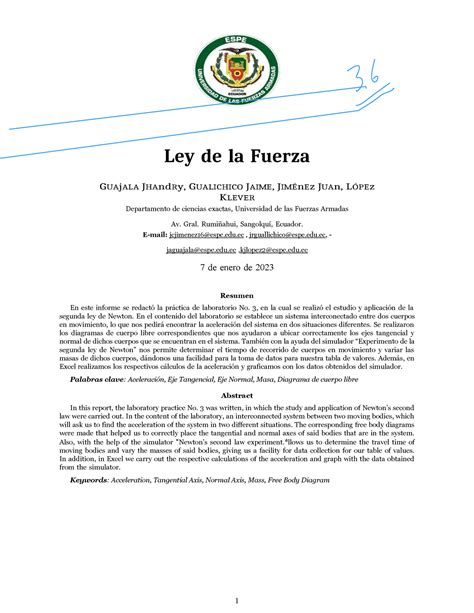 F1 LAB3 Informe Laboratorio 3 Parcial 1 Fisica Espe Ley De La