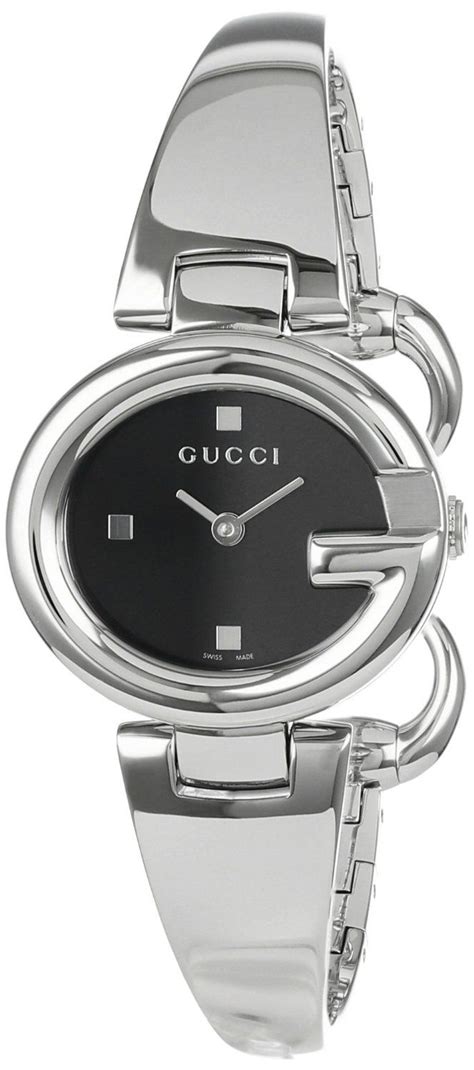 Gucci Womens Ya134501 Guccissima Fashion Bangle Black Dial Watch Wrist Watches Bangles