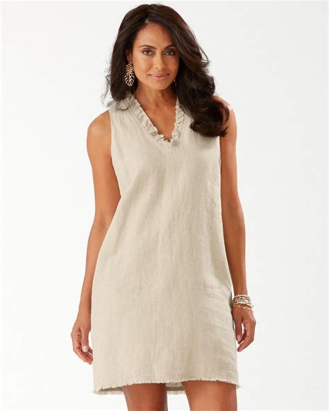 Tommy Bahama Two Palms Ruffle Linen Shift Dress In Natural Lyst