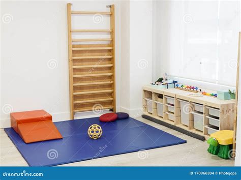 Empty Physiotherapy Clinic with Equipment for Kids Rehabilitation Stock Photo - Image of ...