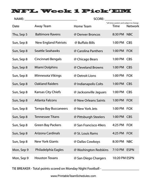 Nfl Printable Pool Sheets