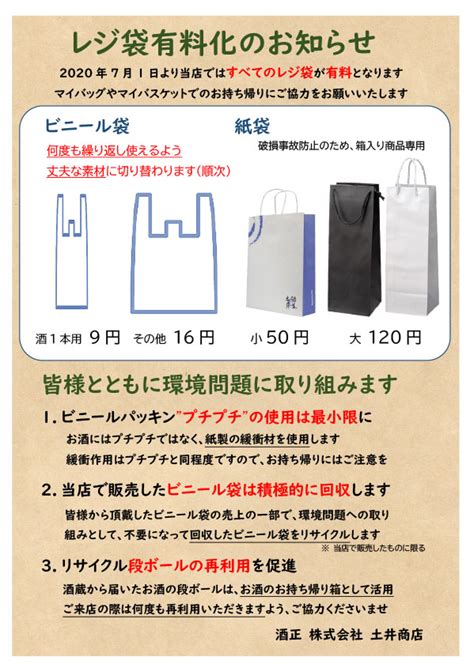 【お知らせ】レジ袋有料化について｜酒正 株式会社 土井商店