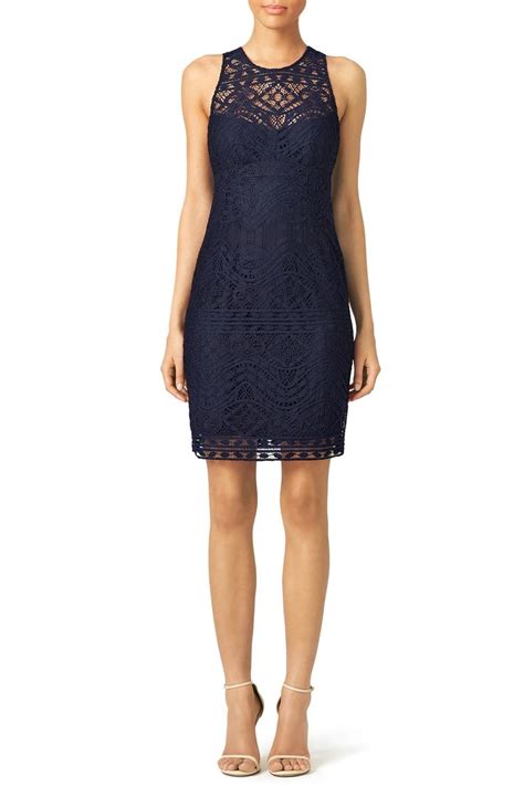 Nanette Lepore Navy Cross The Back Lace Sheath Short Cocktail Dress