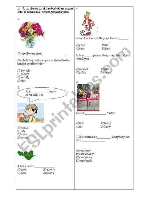 Test On Adjectives And Adverbs Esl Worksheet By Gözdet