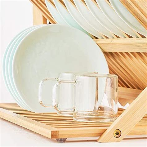 Bamboo Dish Drying Rack Tier Collapsible Dish Rack With Utensil