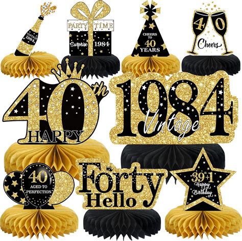 9 Pcs 40th Birthday Decorations Honeycomb Centerpieces For