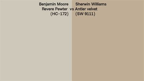 Benjamin Moore Revere Pewter Hc 172 Vs Sherwin Williams Antler Velvet Sw 9111 Side By Side