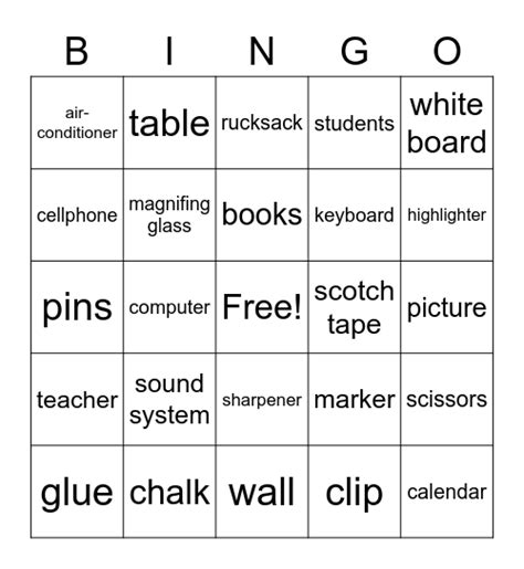 Classroom Bingo Card