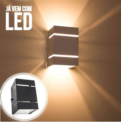 Arandela Preta LED 5W 3000k luminária Externa Parede Muro 2 Focos