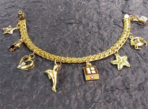 Solid Gold Vintage Charm Bracelet Classic K Gold Charm Bracelet