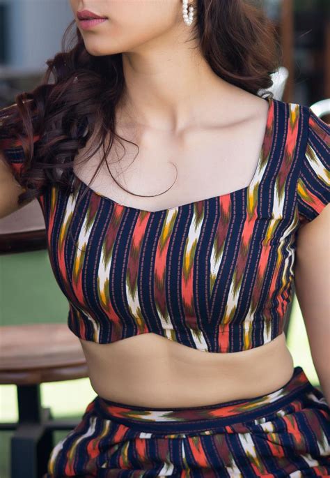 Buy Ikat Printed Rayon Crop Top Set In Navy Blue And Multicolor Online Tpp56 Utsav Fashion