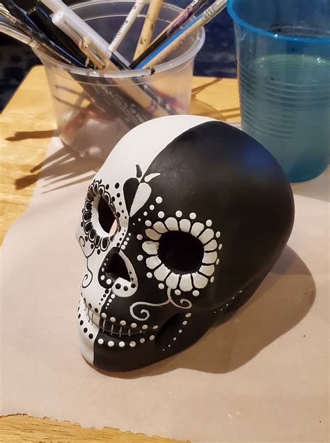 Black And White Skull Skull Crafts Skull Painting Sugar Skull Art