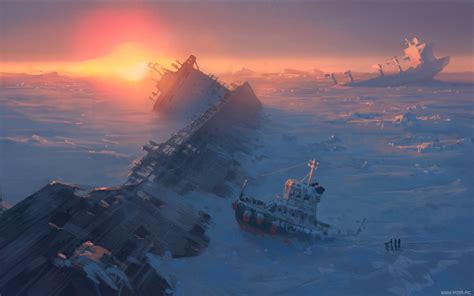 Wrecked Ship On Snow Vitaly S Alexius Ship Sunset Sea HD Wallpaper