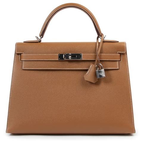 Hermès Kelly 32 Sellier Gold Epsom PHW Labellov Buy and Sell Authentic