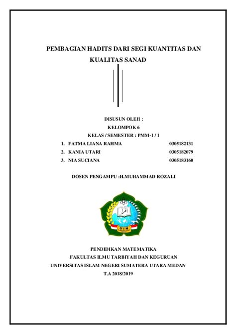 Doc Pembagian Hadits Dari Segi Kuantitas Dan Kualitas Sanad