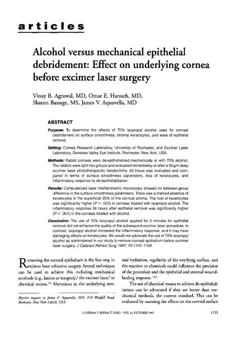 PDF Alcohol Versus Mechanical Epithelial Debridement Effect On