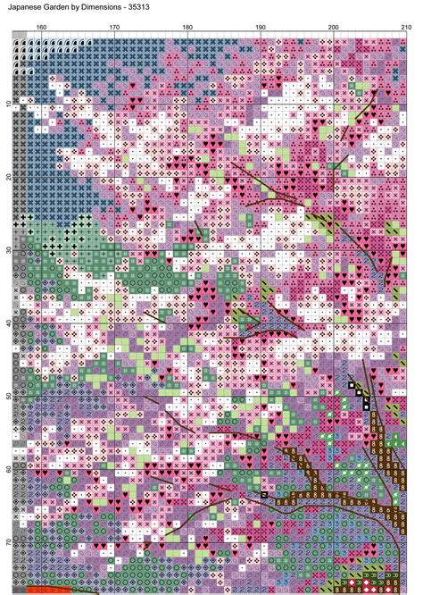 A Cross Stitch Pattern With Pink Flowers And Green Leaves On The Tree