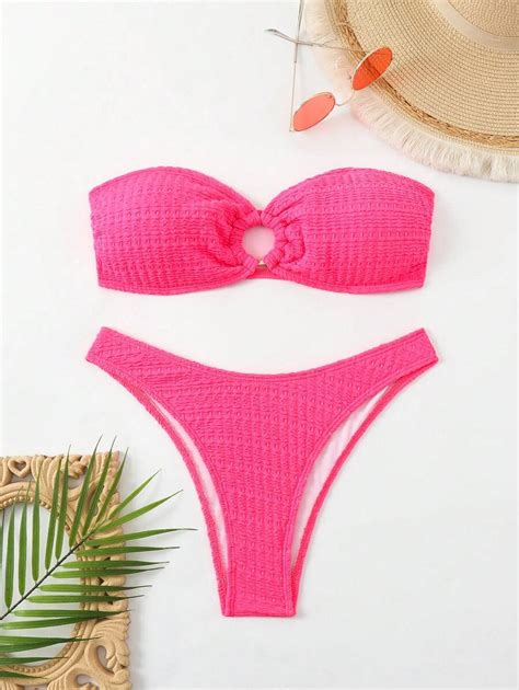 Shein Swim Conjunto De Bikini Dividido Con Textura De Unicolor Para