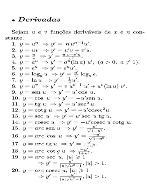 Regras De Derivação Pdf