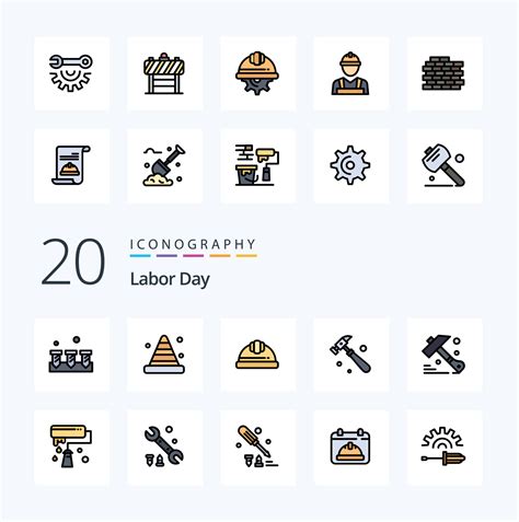 Labor Day Line Filled Color Icon Pack Like Hammer Tool Tool