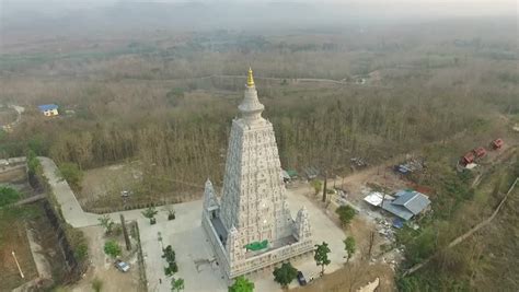 Aerial Shot From Drones Bodh Gaya Mahabodhi Temple Imitation From