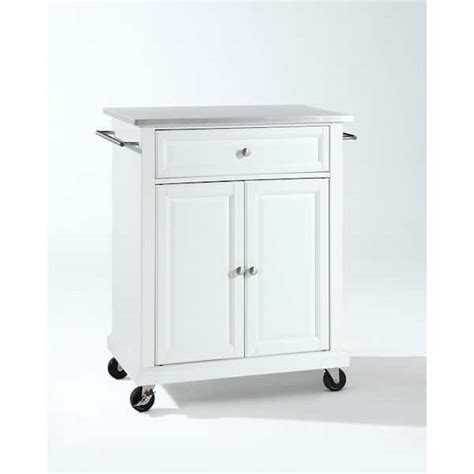 Crosley Furniture Rolling White Kitchen Cart With Stainless Top