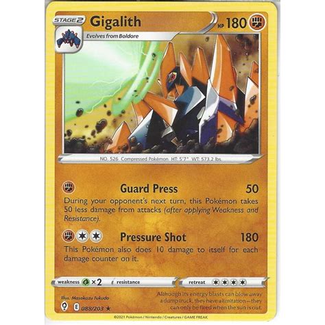 Pokemon Trading Card Game 088 203 Gigalith Rare Card SWSH 07