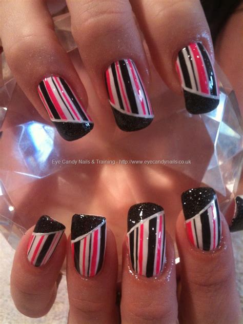 Eye Candy Nails And Training Pink Black And White Freehand Nail Art By