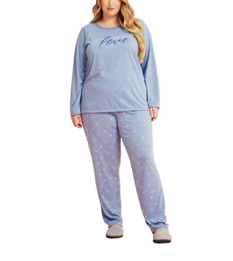 Pijama Plus Size Manga Longa Danka Feminino Adulto Poliéster E Viscose