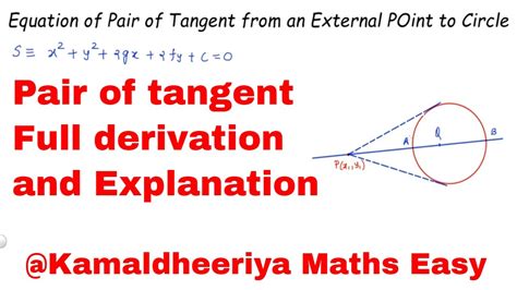 Equation Of Pair Of Tangent From An External Point To A Circle