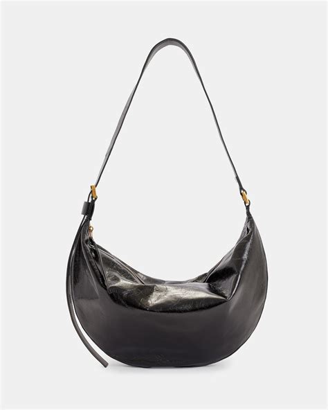 Allsaints Half Moon Leather Shoulder Bag In Black Lyst