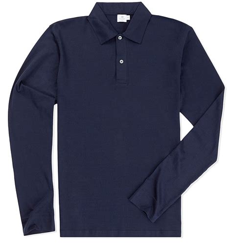 Sunspel Mens Long Staple Cotton Long Sleeve Jersey Polo Shirt In Navy