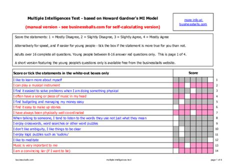 (PDF) Multiple Intelligences Test -based on Howard Gardner's MI Model (manual version -see ...