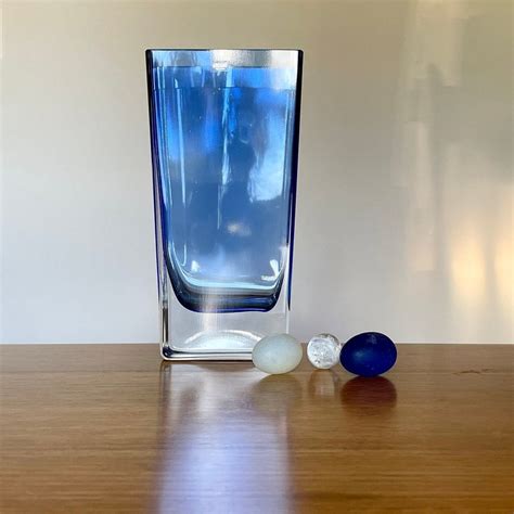 Vintage Krosno Cobalt Blue Rectangular Art Glass Vase Etsy