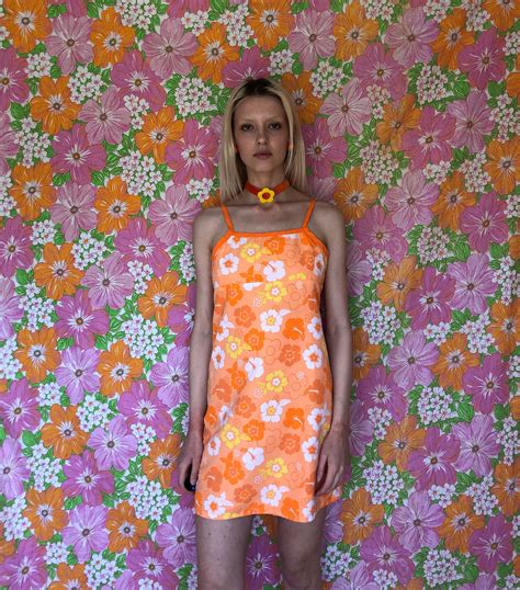 90s Does 60s Bohemian Flower Power Orange And Yellow Groovy Etsy