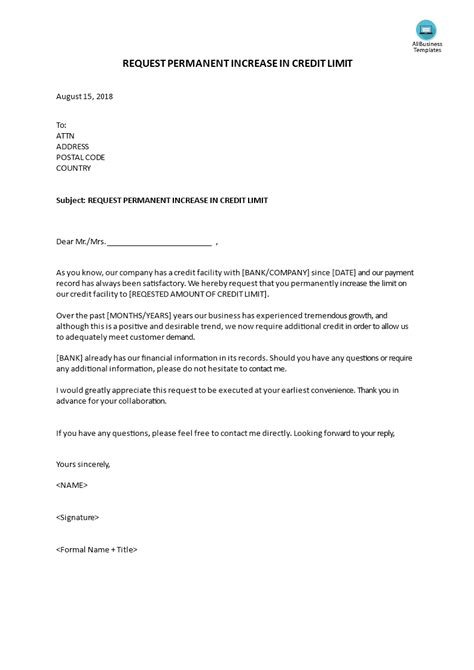 Best Letter Format Credit Limit Enhancement Letter Format