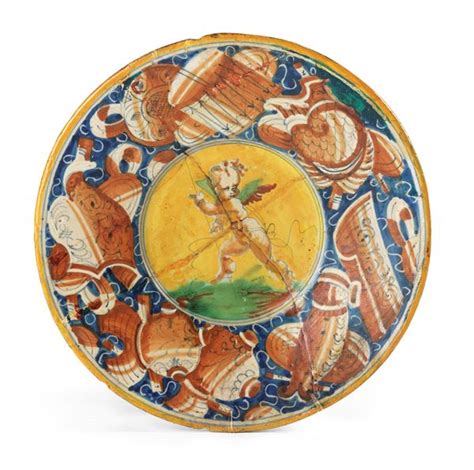 Piatto In Maiolica Policroma Ocra Gialla Ocra Rossa E Verde Rame