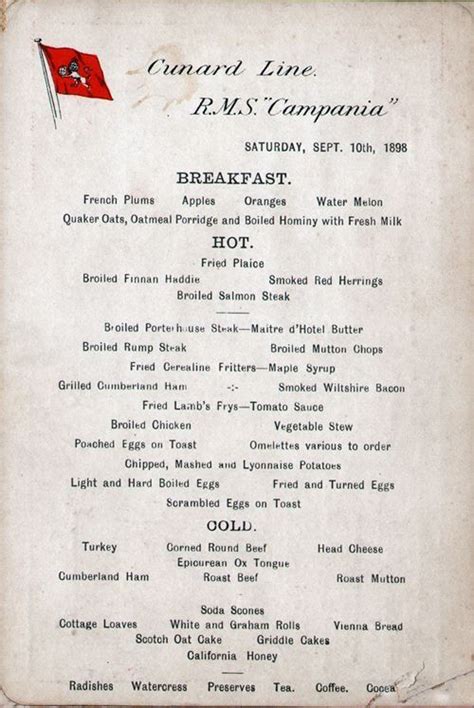 A Menu For Passengers On A Cruise Ship Vintage Menu Breakfast