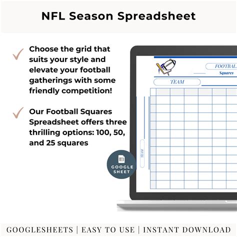 100 Football Squares Pool Board Football Squares Printable Football ...