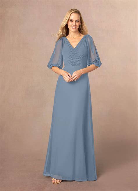 Bleu Poussi Reux Azazie Bronwyn Robe A Ligne Col V Fronc Longueur Ras