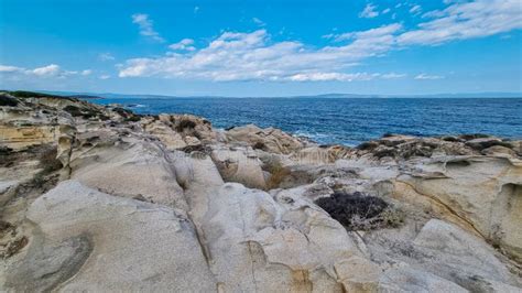 Sithonia Rocky Seashore Before Sunset Near Karydi Beach Peninsula