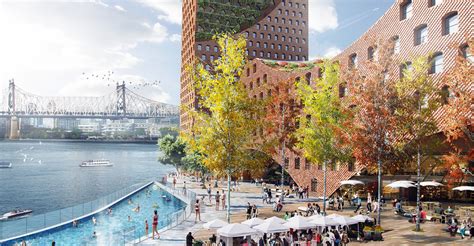 Mixed-use proposal for Long Island City would have a residential village, a waterfront pool, and ...