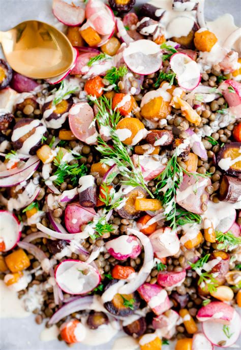 Roasted Carrot Lentil Salad With Tahini Dressing A Beautiful Plate